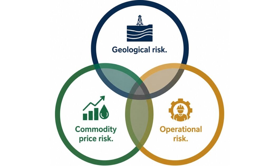 Venn diagram of the three oil and gas investment risks: geological, commodity price, and operational